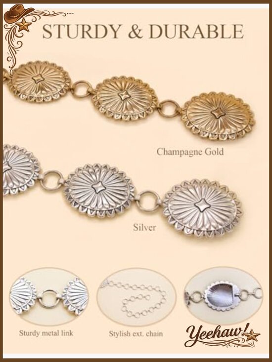 Western Metal Concho Belt for Women Cowgirl Chain Belt for Dresses Jeans main image 5
